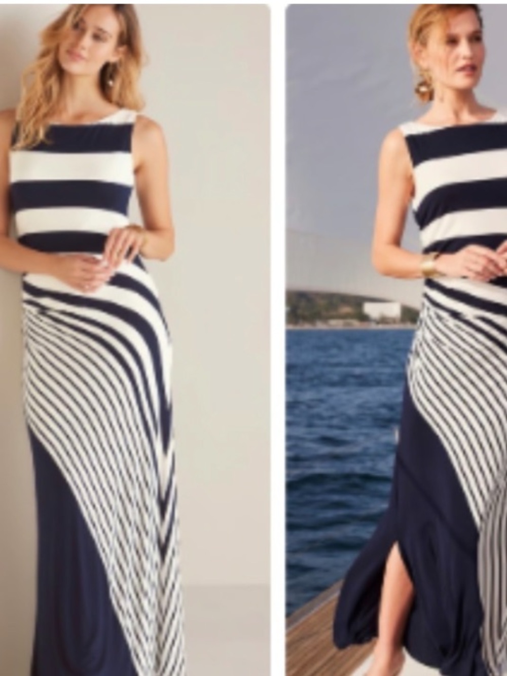Soft Surroundings Vela Infinity Nautical Navy & White Stripe Maxi Dress